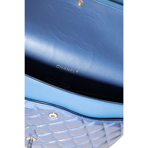 Chanel Blue Patent Leather Quilted Maxi Classic Double Flap Bag - Picture 9 of 9
